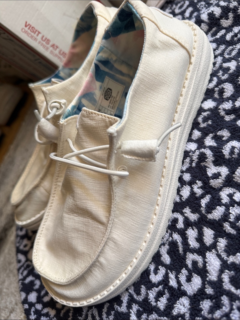 Hey Dude Beige White Canvas Sneakers